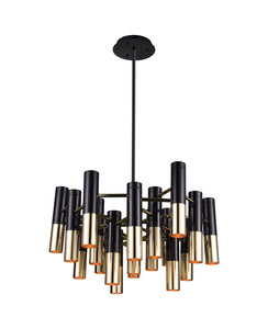 19 Light Down Chandelier with Matte Black & Satin Gold finish