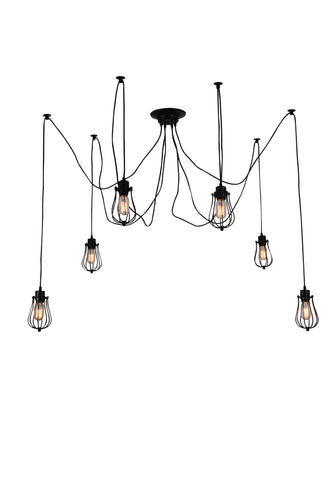 6 Light Multi Light Pendant with Black finish