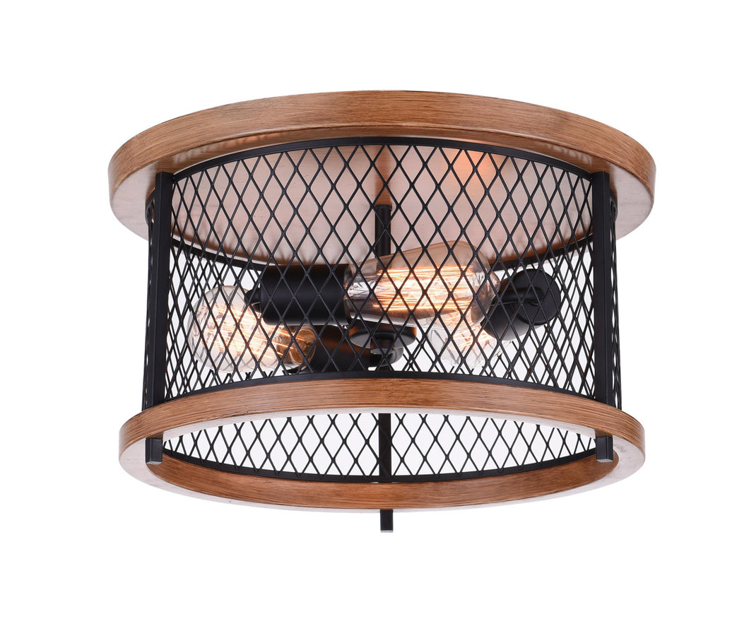 3 Light Cage Flush Mount with Black finish