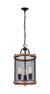 3 Light Drum Shade Mini Chandelier with Black finish